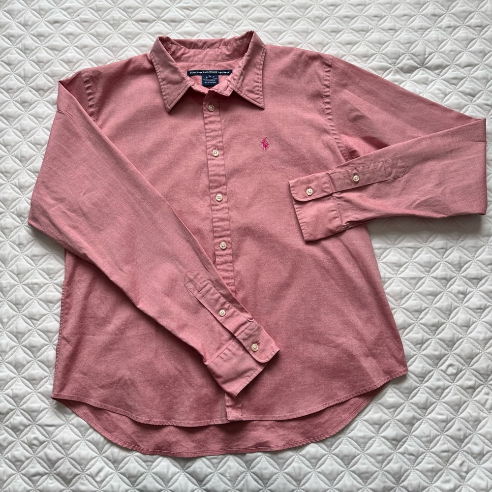 Ralph Lauren Sport Boys Cotton Oxford Button Down Long Sleeve Shirt Pink Size XL